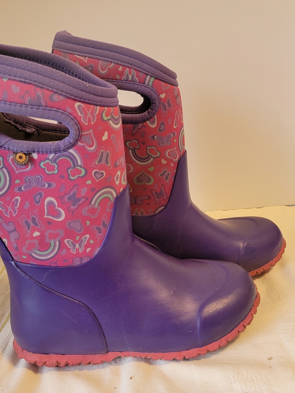 Bogs Kids Purple and Pink Butterfly Heart Rain Boots
